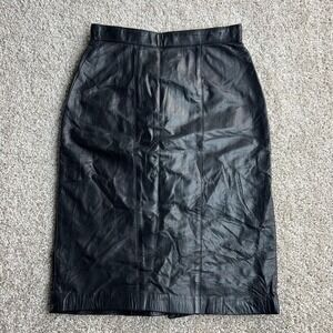 Evan Davies Skirt Womens 2 Petite Black Leather Pencil Midi Lined Back Slit